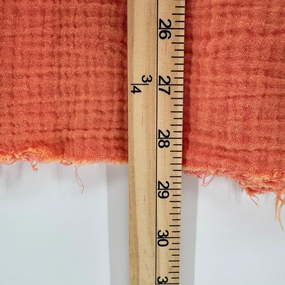 POL Coral Orange Gauze Crochet Lace Button Down Shirt Women Oversized Small Boho